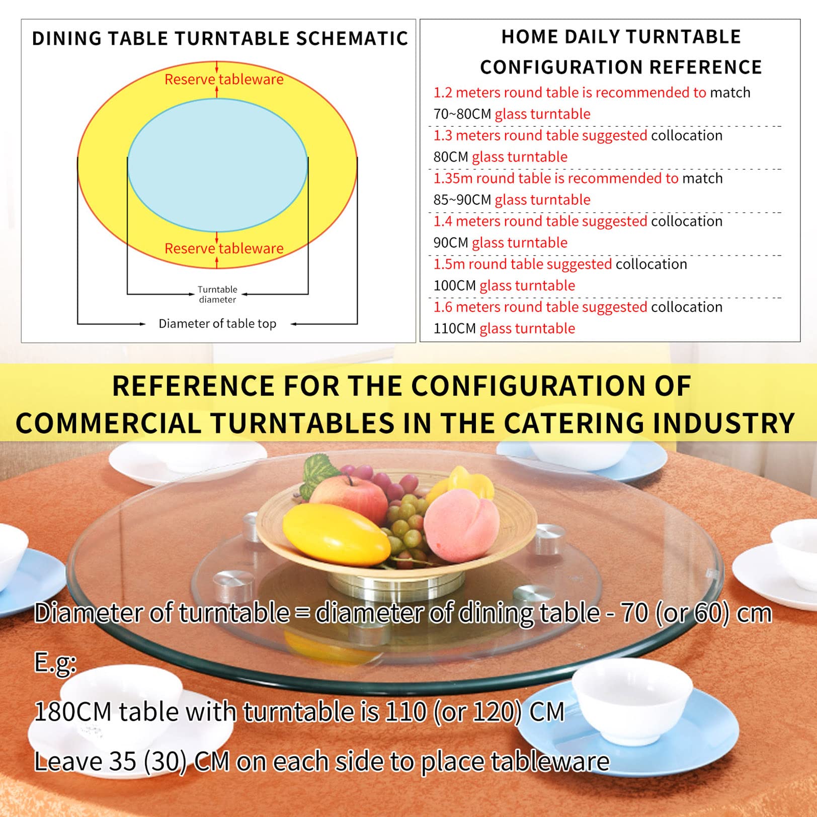 Lazy Susan Turntable for Table,Transparent Tempered Glass Round Tabletop Rotating Serving Tray,with Aluminum Assist Alloy Bearing, Silent,for Family and Banquets Round Tabletop Rotating Serving Tray