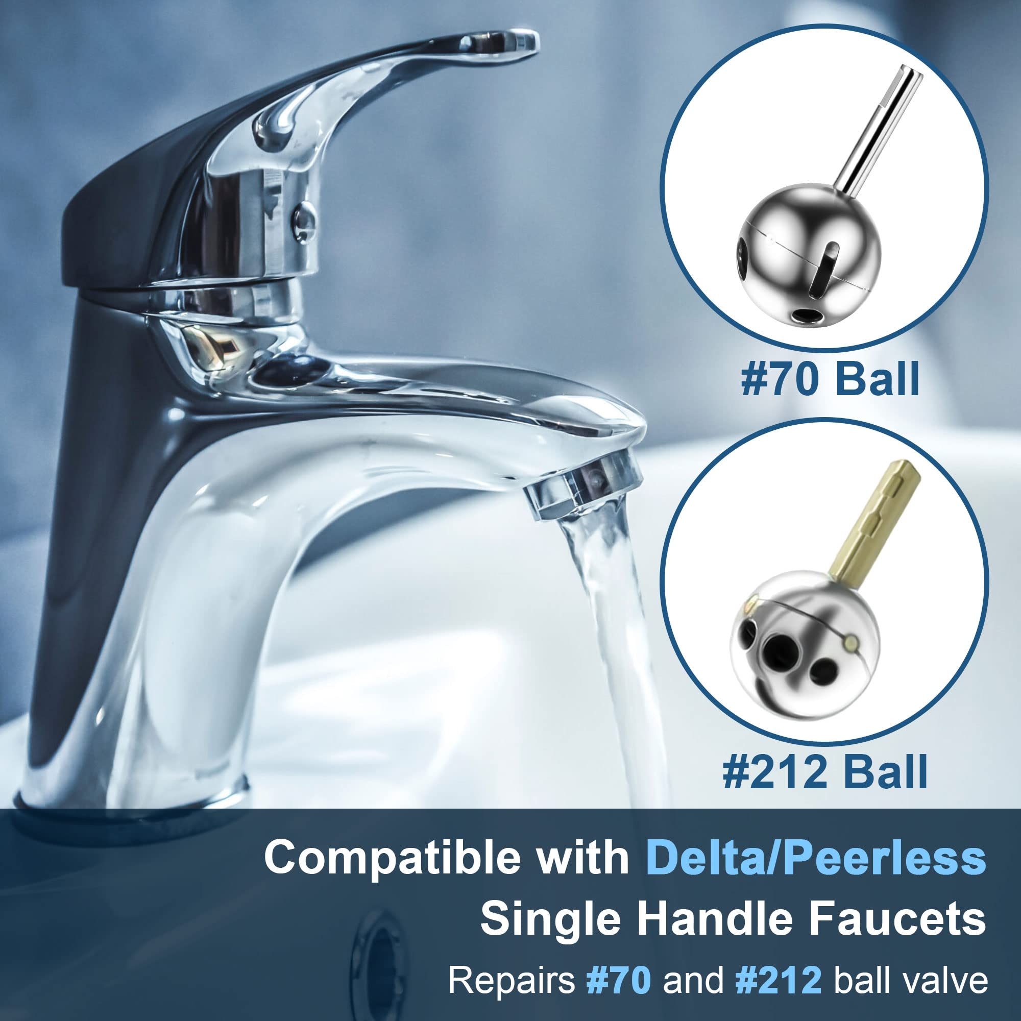 Dreyoo 2 Pack Kitchen Faucet Repair Kit, Compatible with Delta/Peerless Faucet RP3614 Single Handle Faucets #70 and #212 Ball Faucets, Faucet Replacement Parts, Stainless Steel