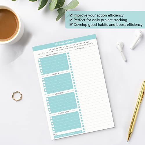 Regolden-Book To Do List Notepad - Daily Planner Notepad Undated, To Do List Planning Pad for Work, Checklist Note Pad for Personal Organized, 52 Sheets, Teacher/Men/Women, Teal (8.5"x5.5")