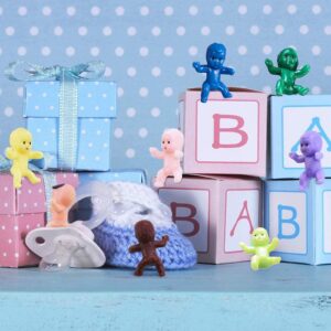 SHAOQINLIN Mini Plastic Babies, 100 Pcs Mini Baby 1 Inch Small King Cake Babies Bulk Plastic Baby Ice Cube Baby Shower Games Tiny Party Decorations (10 Colors)