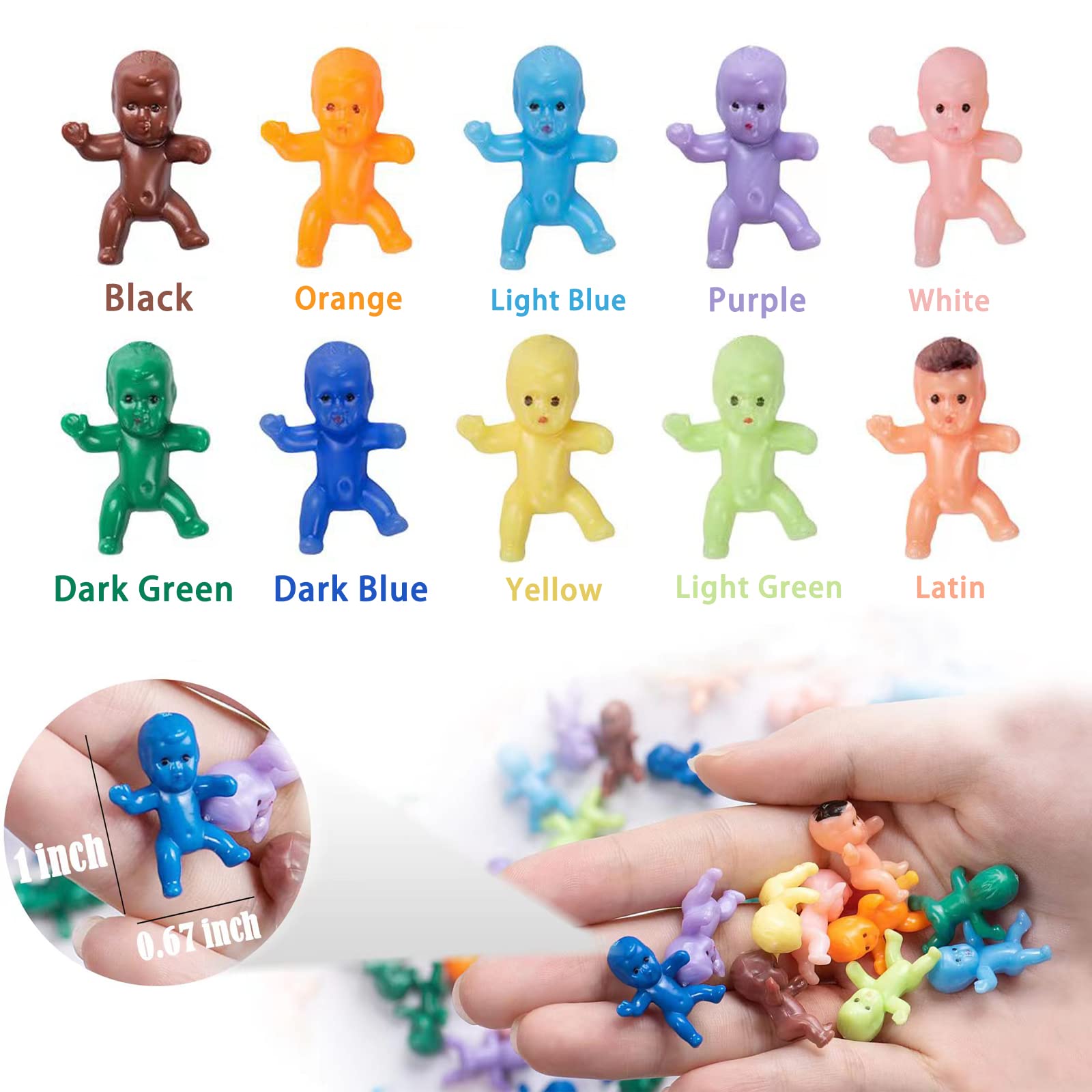 SHAOQINLIN Mini Plastic Babies, 100 Pcs Mini Baby 1 Inch Small King Cake Babies Bulk Plastic Baby Ice Cube Baby Shower Games Tiny Party Decorations (10 Colors)