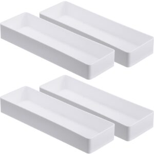 4 pack plastic drawer organizer 9.5 x 3 x 1.4 inch tabletop organizer tray stationery holder white half accessory tray stackable storage container for vanity office home utensils gadgets shelf kitchen