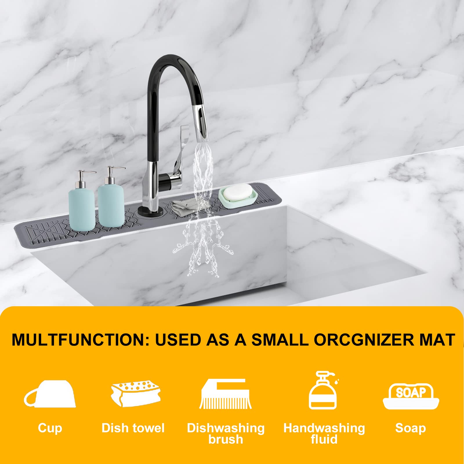 Kitchen Sink Splash Guard,24 inch Silicone Sink Faucet Mat, Sink Draining Pad Behind Faucet, Kitchen Sink Accessories,Faucet Absorbent Mat, Bathroom Faucet Water Catcher Mat For Laundry Room