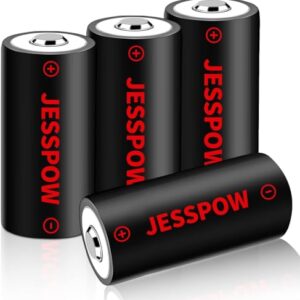 JESSPOW CR123A Lithium Batteries, CR123A Rechargeable Batteries 3.7V for Arlo Cameras VMC3030 VMK3200 VMS3330 3430 3530 and Flashlight Polaroid Microphone - 4 Pack