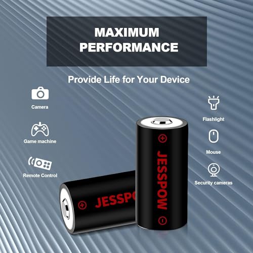 JESSPOW CR123A Lithium Batteries, CR123A Rechargeable Batteries 3.7V for Arlo Cameras VMC3030 VMK3200 VMS3330 3430 3530 and Flashlight Polaroid Microphone - 4 Pack