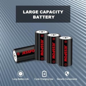 JESSPOW CR123A Lithium Batteries, CR123A Rechargeable Batteries 3.7V for Arlo Cameras VMC3030 VMK3200 VMS3330 3430 3530 and Flashlight Polaroid Microphone - 4 Pack