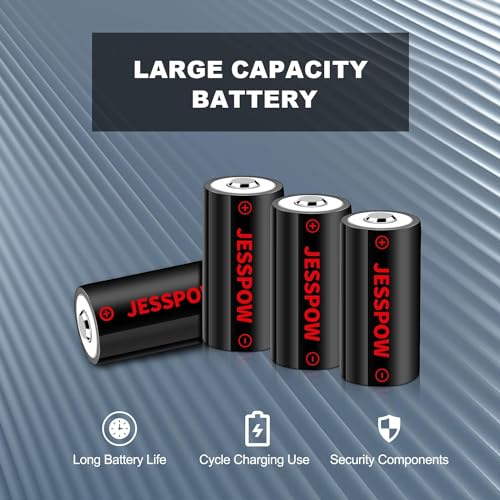 JESSPOW CR123A Lithium Batteries, CR123A Rechargeable Batteries 3.7V for Arlo Cameras VMC3030 VMK3200 VMS3330 3430 3530 and Flashlight Polaroid Microphone - 4 Pack