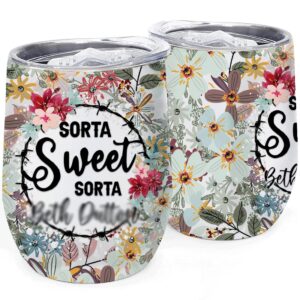 sorta sweet sorta wine tumbler,tv show merchandise gift for women girls and fans,funny sayings vintage graphic coffee travel mug,12 oz insulated with lid unique vacuum stainless steel cup