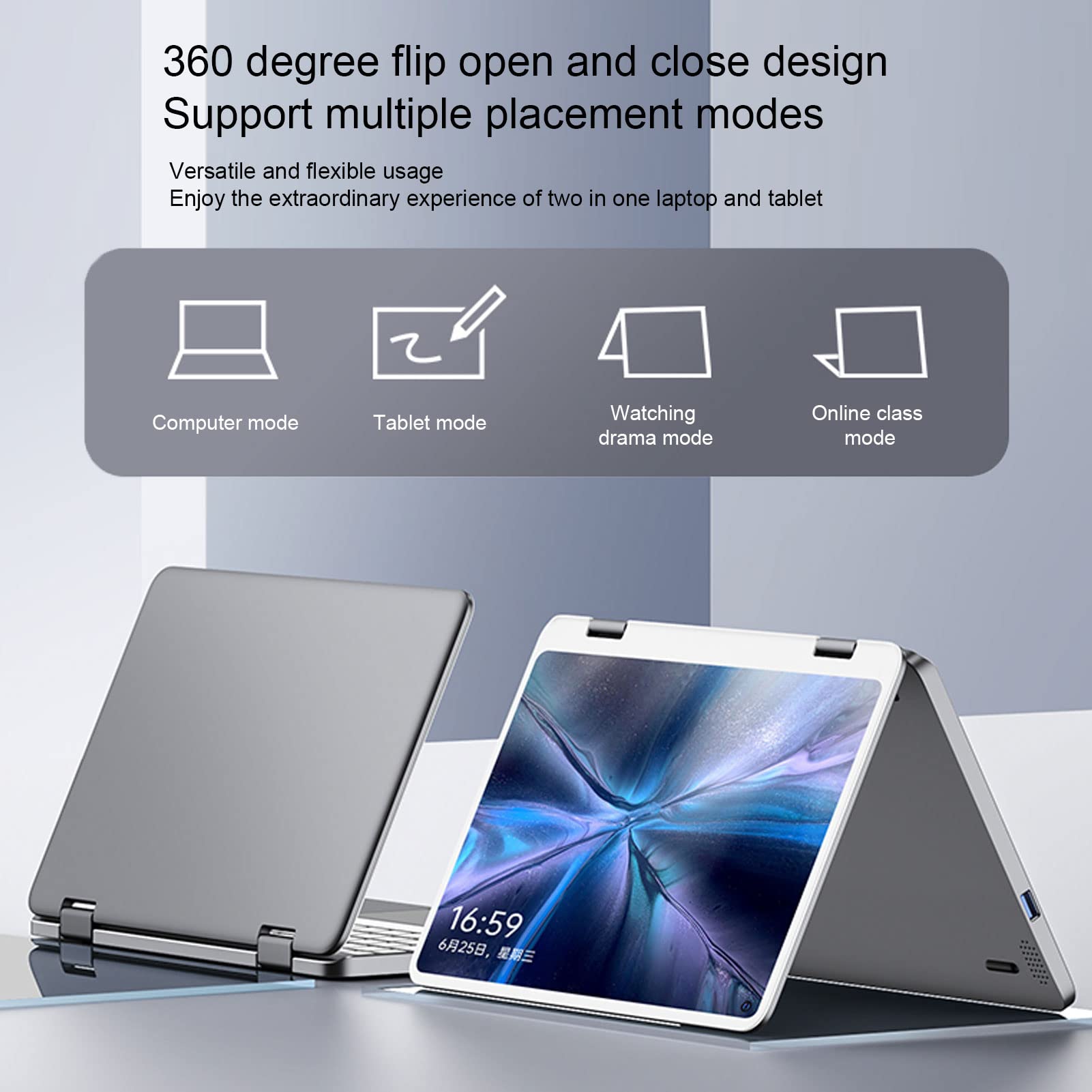 Sanpyl 2-in-1 Laptop, 10.8inch FHD Touchscreen Tablet and Laptop 2 in 1, 360 Degree Rotation Thin and Light Design, 8GB RAM 512GB ROM, for Intel Celeron N5100, All Metal Body