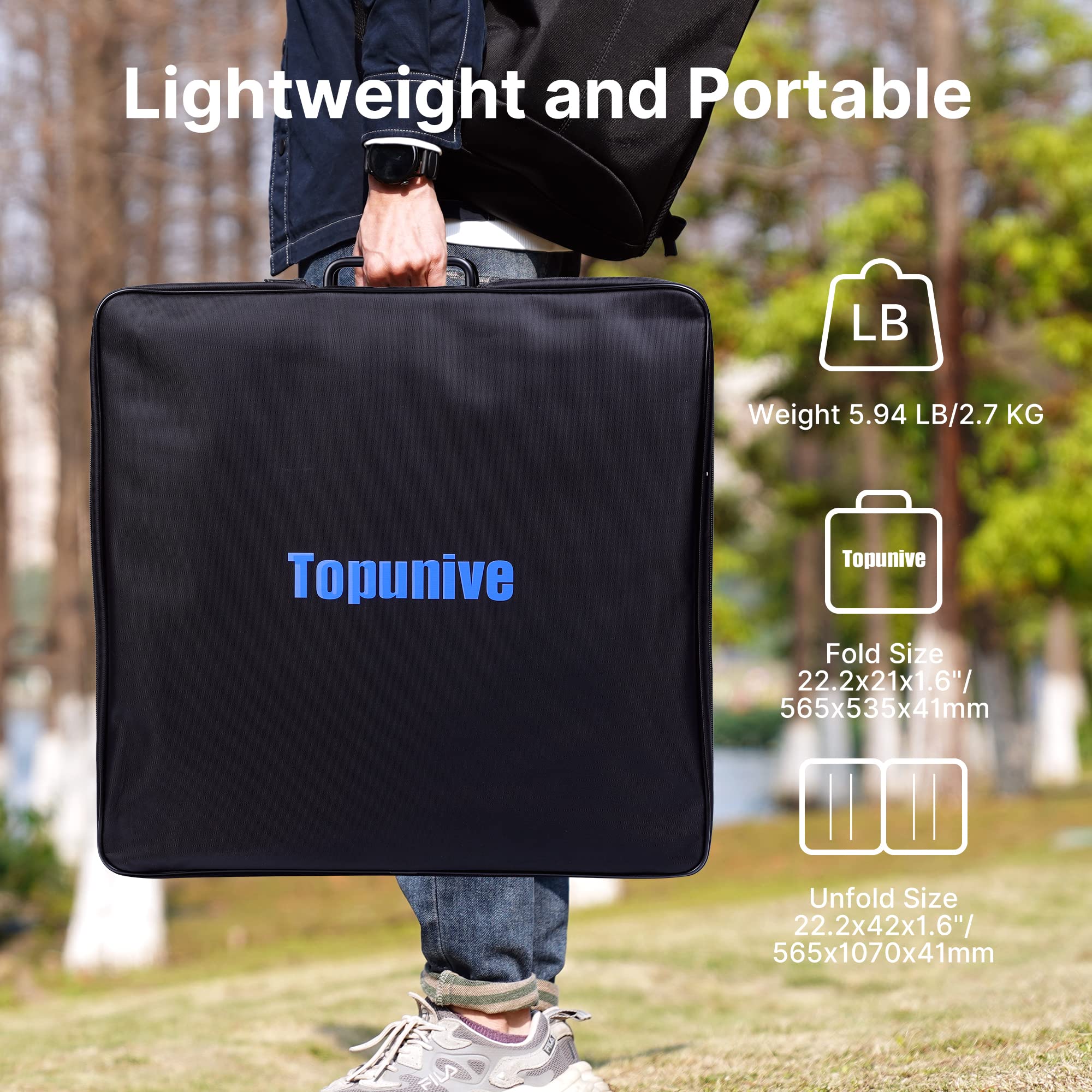 Topunive Portable Solar Panel Foldable 100W 18V PV Module 9BB Bifacial Monocrystalline Solar Cell for Portable Power Station Solar Generator Camping Emergencies Outdoor Garden