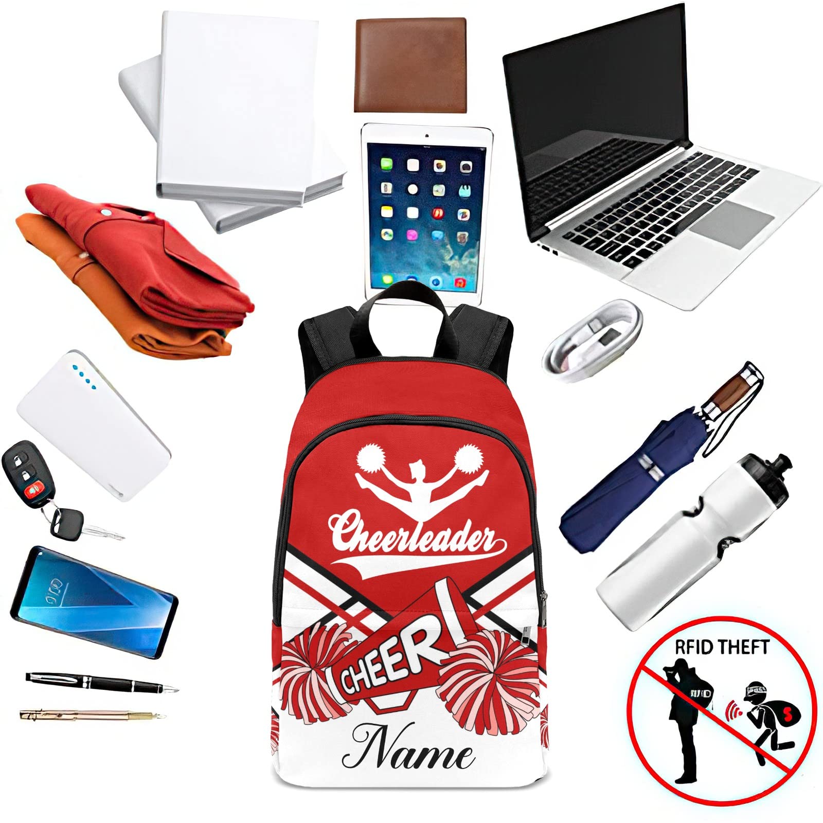 zaaprintblanket Personalized Cheerleader Cheer White Red Backpack Casual Daypack Bag for Man Woman