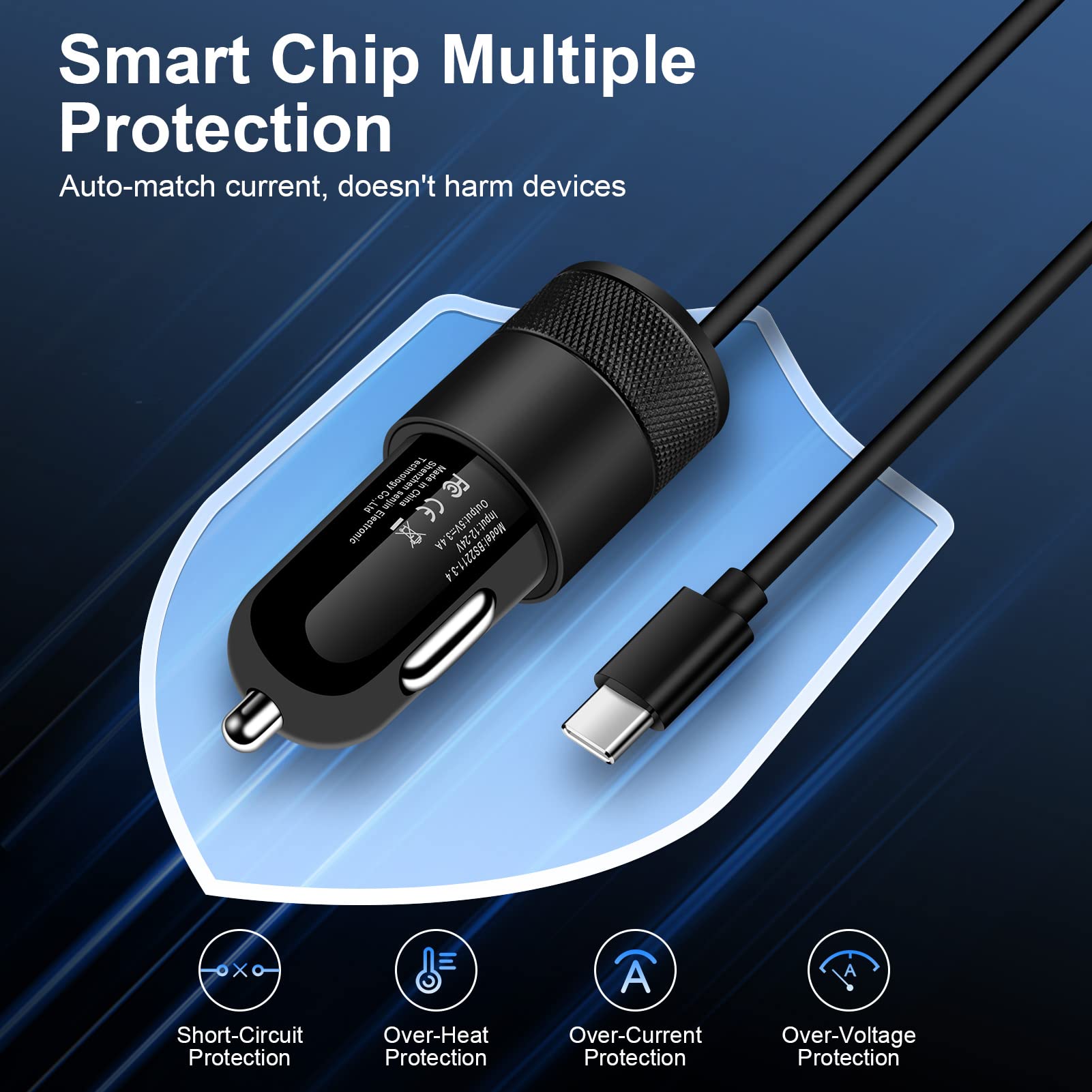 Type C Fast Car Charger for Samsung Galaxy A55/A54/A15/A14/5G/A35/A13/S24/S23 Ultra/S23/S22 Ultra/S22/S21 FE/S20/S10/S9/Plus/A53 5G,3.4A Fast Charging Android Phone Car Charger Adapter 3FT USB C Cable