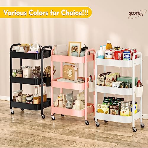 Versatile 3-Tier Metal Rolling Utility Cart - Perfect for Organizing Any Room in Your Home - Lockable Wheels - Anti-Drop & Rust-Resistant Design,