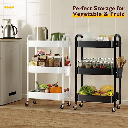 Versatile 3-Tier Metal Rolling Utility Cart - Perfect for Organizing Any Room in Your Home - Lockable Wheels - Anti-Drop & Rust-Resistant Design,