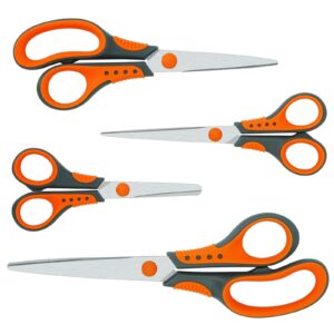 Oiijiok Scissors, Multi-Purpose Office Scissors, Comfortable Grip Household Scissors, Sturdy Sharp Craft Supplies in a Pack of 4 for Office, Home, School, Scissors for High School Teachers