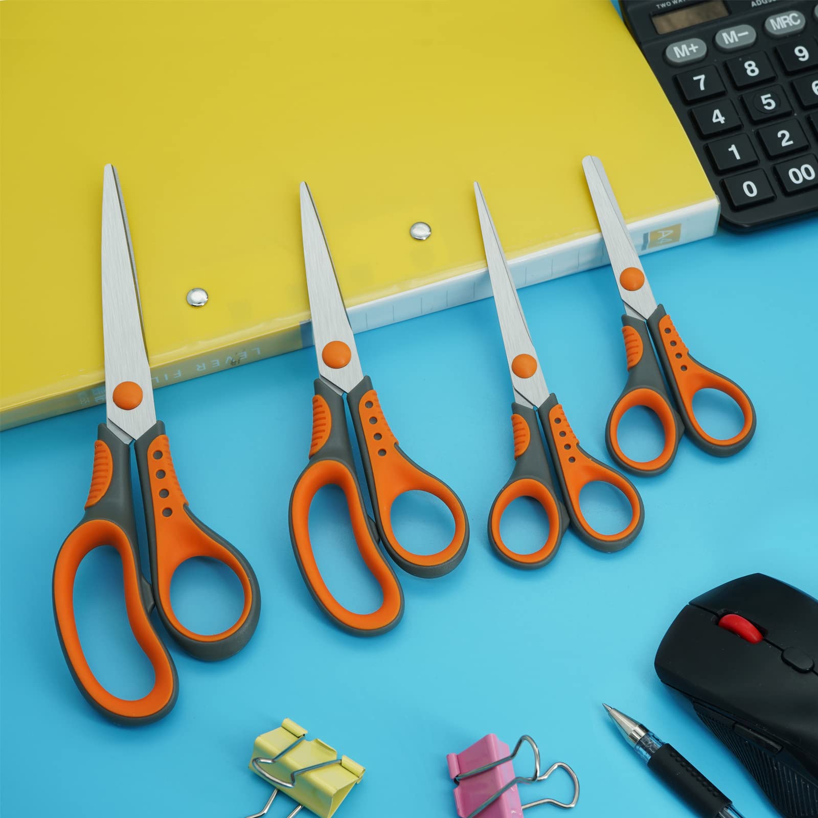 Oiijiok Scissors, Multi-Purpose Office Scissors, Comfortable Grip Household Scissors, Sturdy Sharp Craft Supplies in a Pack of 4 for Office, Home, School, Scissors for High School Teachers