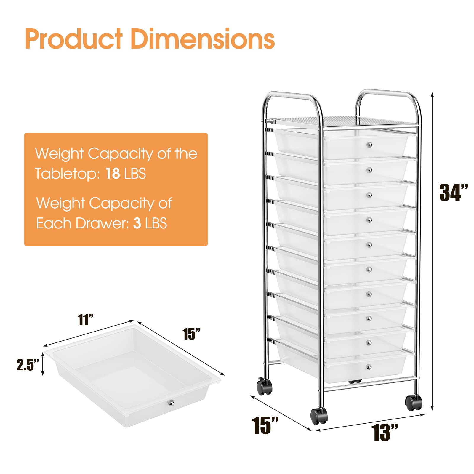 SILKYDRY Rolling Storage Cart with 10 Drawers, Versatile Utility Cart with Wheels for Tool Paper Scrapbook Art Supply, Mobile Craft Organizer Cart for Home Office School (Clear)