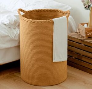 homlikelan 58l cotton woven laundry hamper,foldable laundry basket for blankets,pillows,toys,shoes tall clothes hamper laundry bin light brown 20''h 15''d