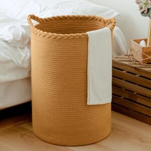 Homlikelan 58L Cotton Woven Laundry Hamper,Foldable Laundry Basket for Blankets,Pillows,Toys,Shoes Tall CLothes Hamper Laundry Bin Light Brown 20''H 15''D