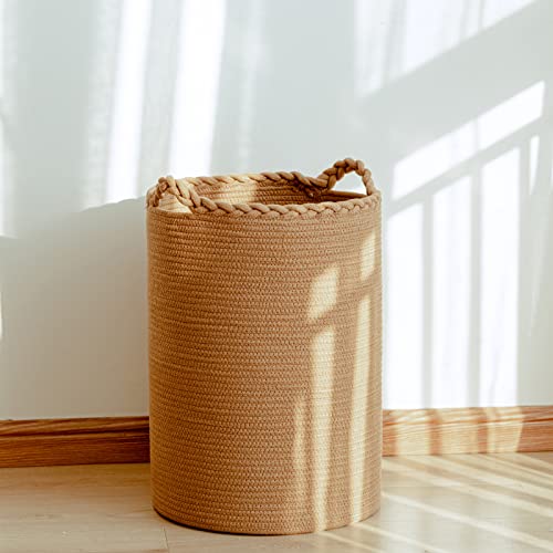 Homlikelan 58L Cotton Woven Laundry Hamper,Foldable Laundry Basket for Blankets,Pillows,Toys,Shoes Tall CLothes Hamper Laundry Bin Light Brown 20''H 15''D