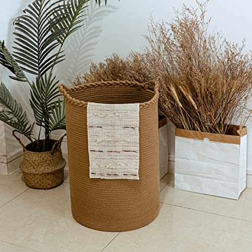 Homlikelan 58L Cotton Woven Laundry Hamper,Foldable Laundry Basket for Blankets,Pillows,Toys,Shoes Tall CLothes Hamper Laundry Bin Light Brown 20''H 15''D