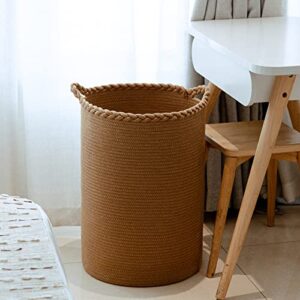 Homlikelan 58L Cotton Woven Laundry Hamper,Foldable Laundry Basket for Blankets,Pillows,Toys,Shoes Tall CLothes Hamper Laundry Bin Light Brown 20''H 15''D