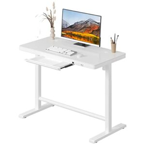 aiterminal electric standing desk with drawers, height adjustable sit stand desk with drawer, home office desk storage & usb ports, 45 x 23 inch white desktop/white frame