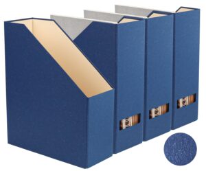 lifesto magazine holder - file holder and desk organizer, paperboard book organizer and storage box for documents, magazine holder rack for classroom, home, and office (classic blue, 4-pack)