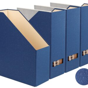 LifeSto Magazine Holder - File Holder and Desk Organizer, Paperboard Book Organizer and Storage Box for Documents, Magazine Holder Rack for Classroom, Home, and Office (Classic Blue, 4-Pack)