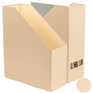 lifesto magazine holder - file holder and desk organizer, paperboard book organizer and storage box for documents, magazine holder rack for classroom, home, and office (latte brown, 2-pack)