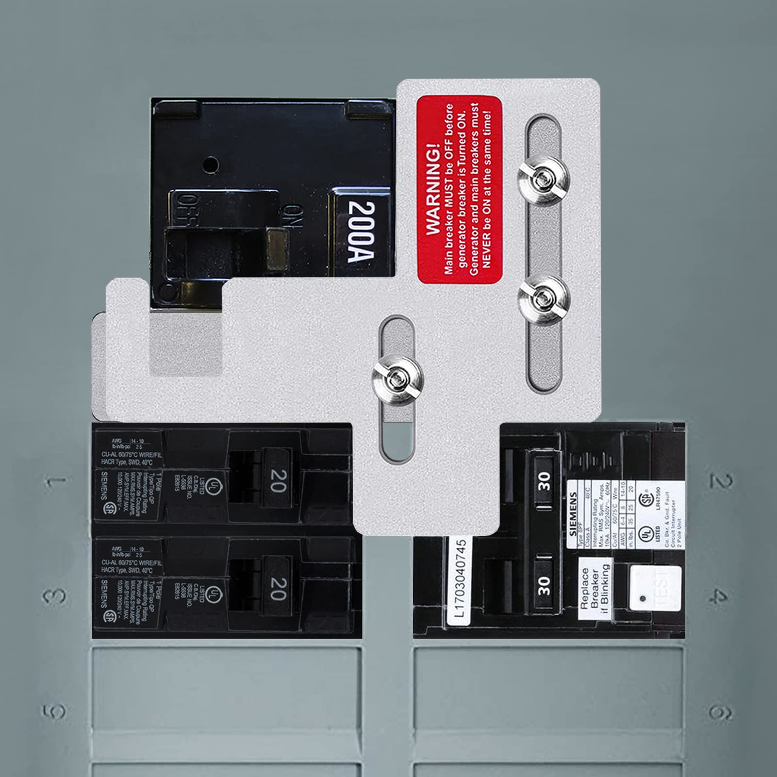 Generator Interlock Kit Compatible with Siemens or Murray 150 or 200 Amp Panels, 7/8-1 1/4" Spacing Between Main and Branch Breakers