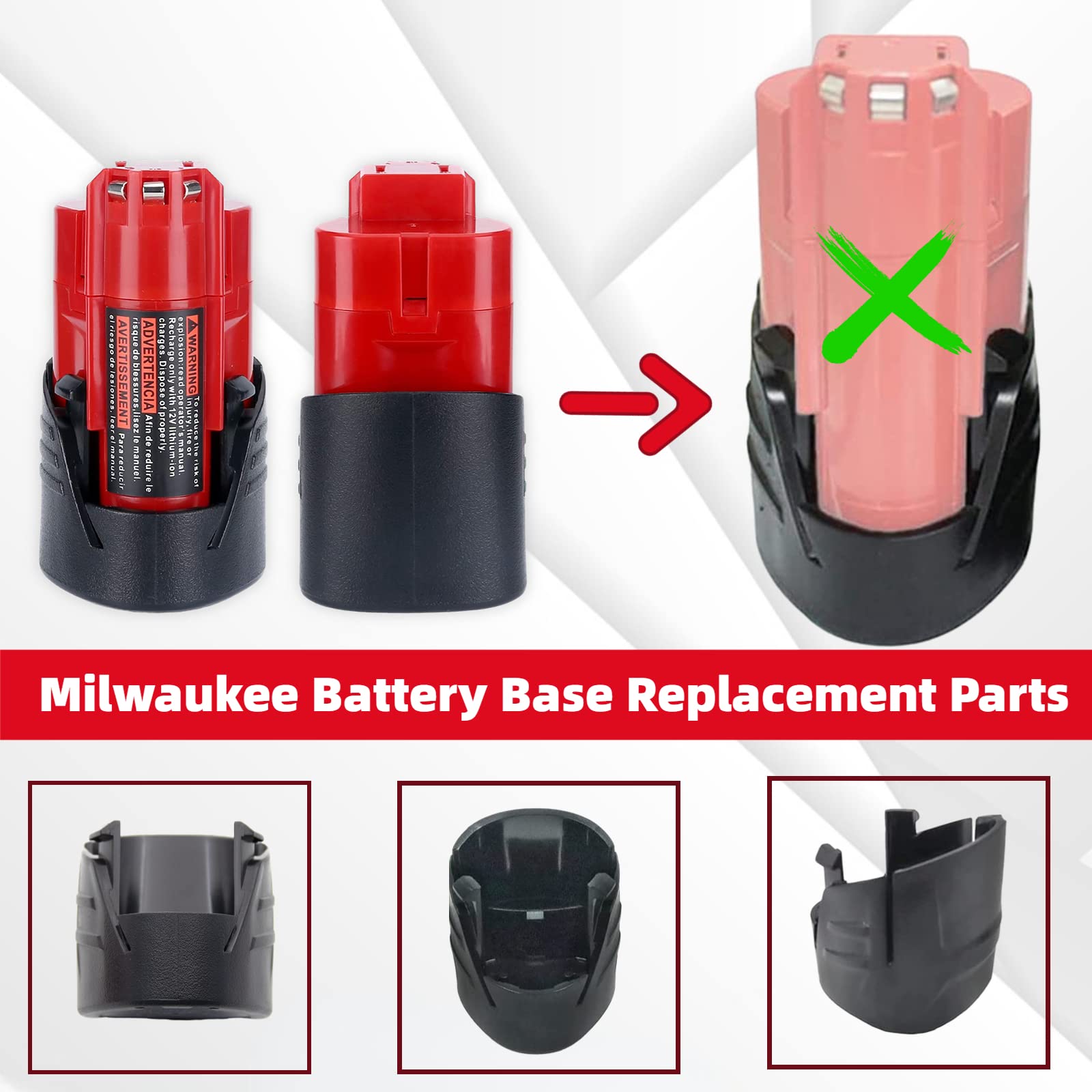 4Pack M12 Battery Plastic Bottom Case, Broken Battery Case Replacement Repair Kit Part, M12 Battery Shell for Milwaukee 48-11-2411 M12 Lithium-ion Battery