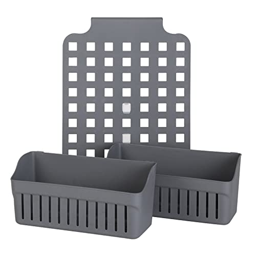 Simplify 2 Tier Over the Cabinet Caddy| Dimensions: 14"x 8"x 4"| Adjustable Shelves | Home Organization | Baskets Hold | Bottles | Cans | Cleaning Products | Hair Tools | Cabinet Storage | Grey