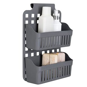 simplify 2 tier over the cabinet caddy| dimensions: 14"x 8"x 4"| adjustable shelves | home organization | baskets hold | bottles | cans | cleaning products | hair tools | cabinet storage | grey