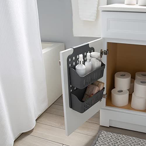 Simplify 2 Tier Over the Cabinet Caddy| Dimensions: 14"x 8"x 4"| Adjustable Shelves | Home Organization | Baskets Hold | Bottles | Cans | Cleaning Products | Hair Tools | Cabinet Storage | Grey