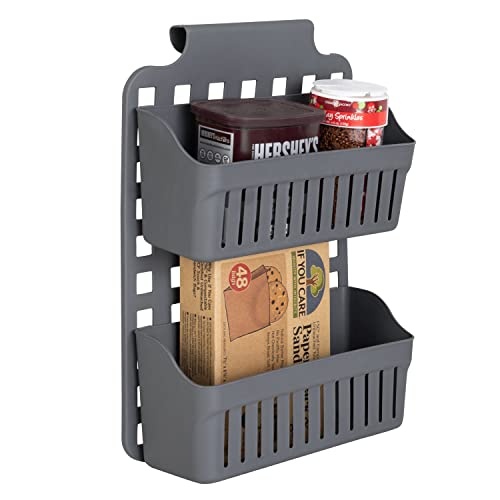 Simplify 2 Tier Over the Cabinet Caddy| Dimensions: 14"x 8"x 4"| Adjustable Shelves | Home Organization | Baskets Hold | Bottles | Cans | Cleaning Products | Hair Tools | Cabinet Storage | Grey