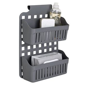 Simplify 2 Tier Over the Cabinet Caddy| Dimensions: 14"x 8"x 4"| Adjustable Shelves | Home Organization | Baskets Hold | Bottles | Cans | Cleaning Products | Hair Tools | Cabinet Storage | Grey