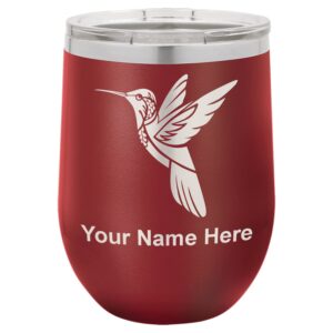 lasergram double wall stainless steel wine glass tumbler, hummingbird, personalized engraving included (maroon)