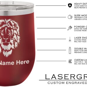 LaserGram Double Wall Stainless Steel Wine Glass Tumbler, Armadillo, Personalized Engraving Included (Maroon)