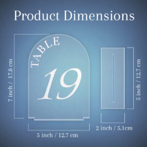 Table Numbers 1-20 with Display Stand, Acrylic Sheets with White Printed Calligraphy Number and Frosted, Arch Shape Design for Party Decor, Wedding Reception, Anniversary, & Other Event Guest Seating