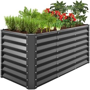 best choice products 4x2x2ft outdoor metal raised garden bed, deep root planter box for vegetables, flowers, herbs, and succulents w/ 119 gallon capacity - charcoal