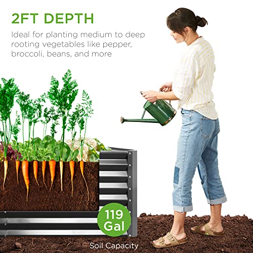 Best Choice Products 4x2x2ft Outdoor Metal Raised Garden Bed, Deep Root Planter Box for Vegetables, Flowers, Herbs, and Succulents w/ 119 Gallon Capacity - Charcoal