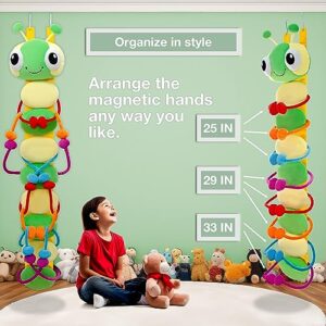 Original Hugapillar Stuffed Animal Holder | Stuffed Animal Storage and Toy Storage Organizer | Over the Door Storage Plush Toy Organizer | Displays plushies by holding them with magnetic hands