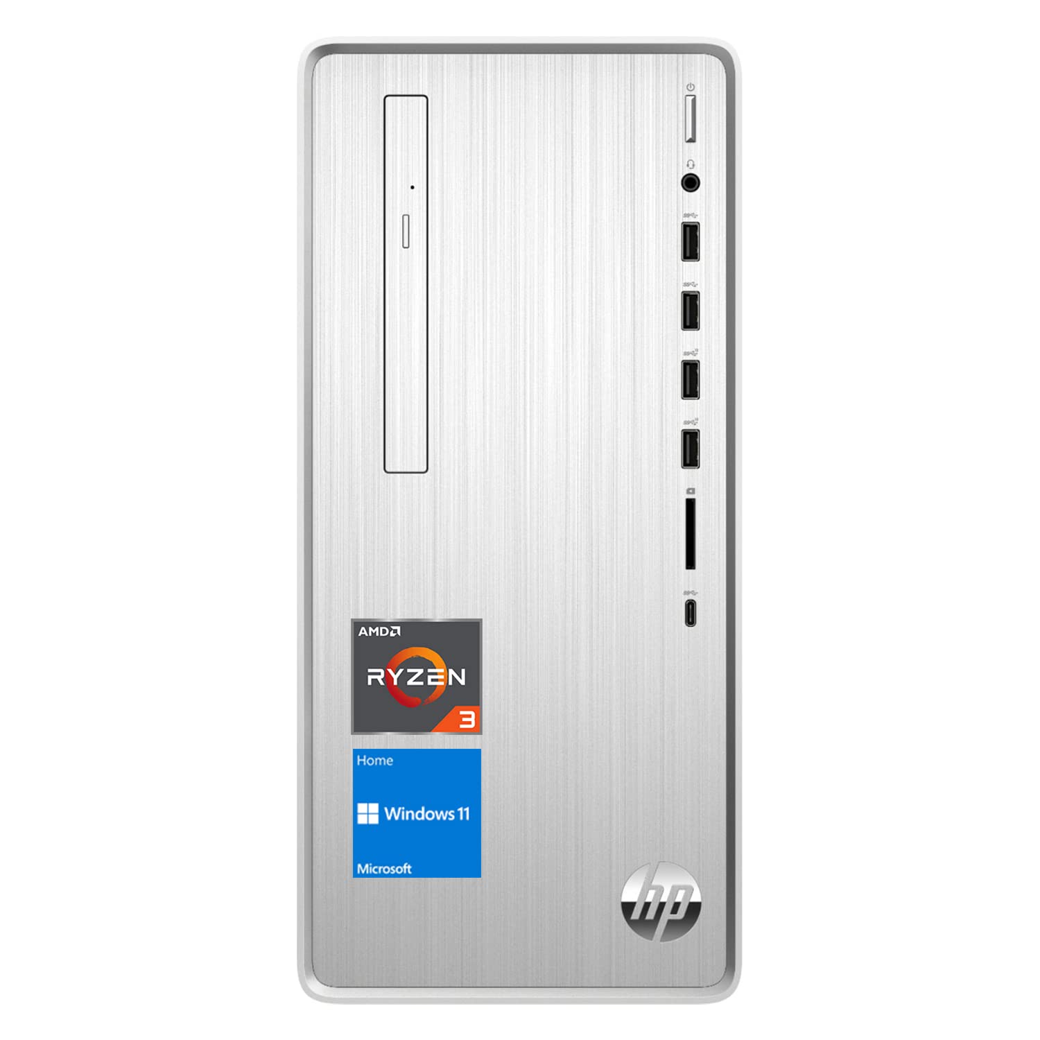 HP Pavilion Desktop, AMD Ryzen 3 5300G Processor, 16GB RAM, 1TB PCIe SSD, HDMI, DVD-RW, Media Card Reader, RJ45, VGA, Wi-Fi, Windows 11 Home, Wired KB & Mouse, Silver