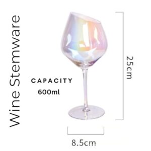 Luxrify Enhance Your Wine Experience Iridescent Wine Glasses - Premium Quality, Unique Design at Rim, Long Stemware, Hand-Blown & Perfect for Wine Lovers, Colored Stemware (Set Of 4)