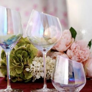 Luxrify Enhance Your Wine Experience Iridescent Wine Glasses - Premium Quality, Unique Design at Rim, Long Stemware, Hand-Blown & Perfect for Wine Lovers, Colored Stemware (Set Of 4)