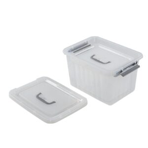 Easymanie 2 Pack Storage Bin with Handle, Plastic Lidded Storage Box, 6 Quart & 12 Quart, F