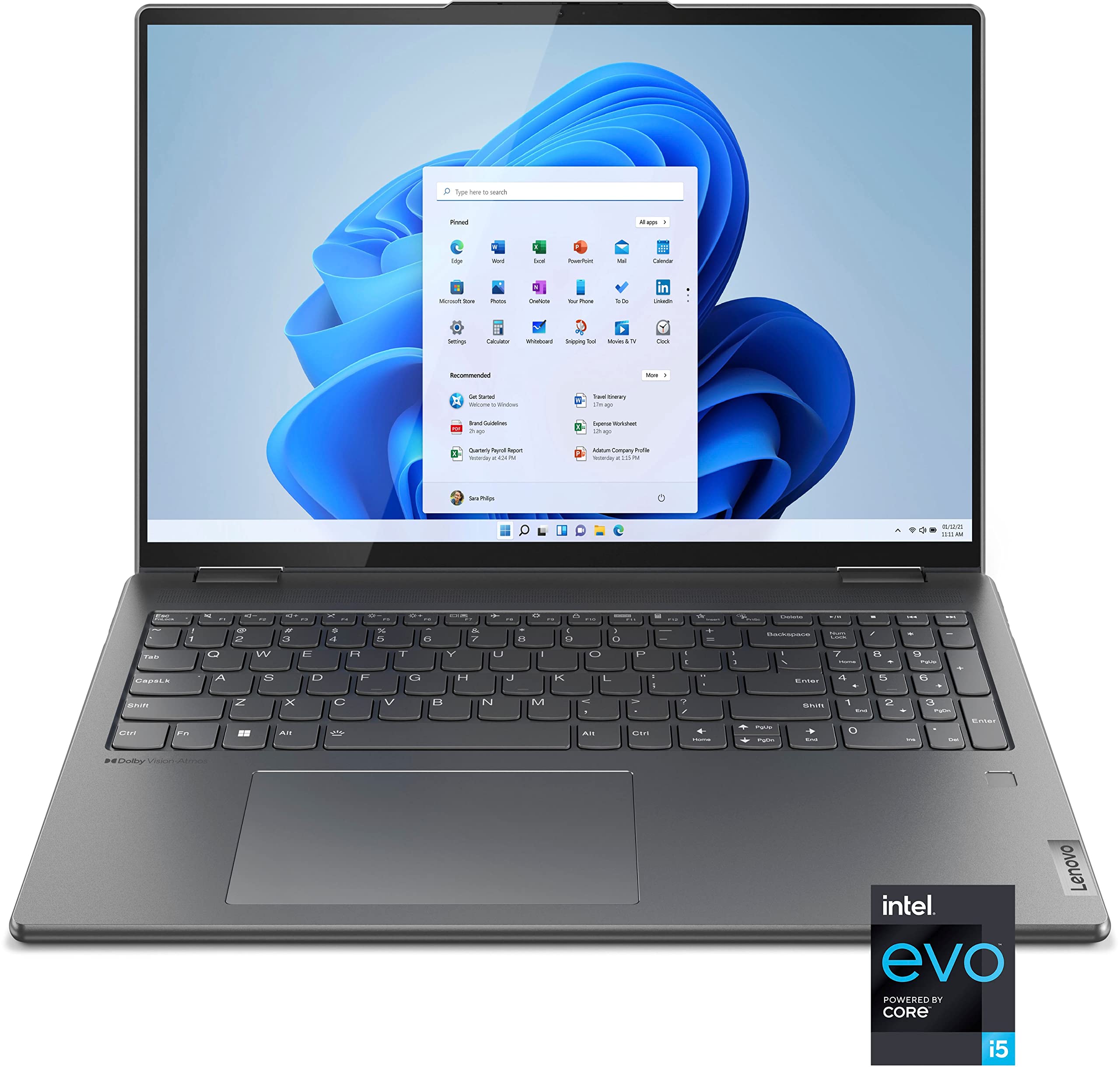 Lenovo Yoga 7i 16 inch 2.5K Touchscreen (2560 x 1600) 2-in-1 Convertible Laptop Computer, Intel Evo Platform, Core i5-1240P, 8GB Memory, 256GB SSD, Backlit Keyboard, Storm Grey (Renewed)