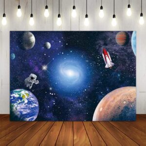 vouoron outer space happy birthday photography backdrop for kids baby astronaut rocket banner 5x3ft universe planet photo background for children's birthday galaxy planet party photo studio props