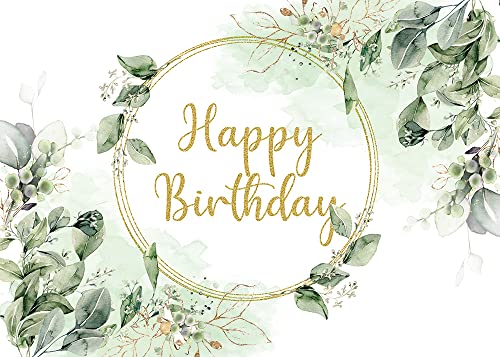 Greenery Succulent and Eucalyptus Leaves Photography Backdrop Bloom Eucalyptus Leaves Photo Background for Happy Birthday Party Decoration Cake Table Banner Supplies 7x5ft